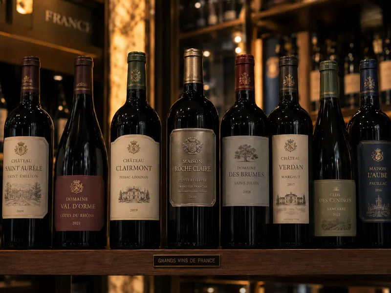 Luxury wine bottles featuring custom embossed metal labels