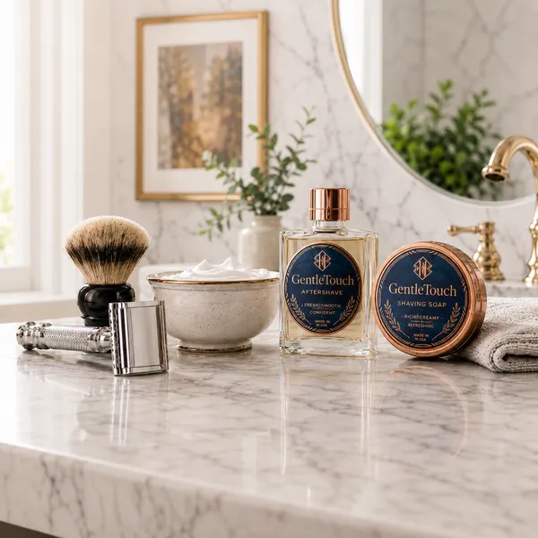 Premium grooming and cosmetic products with custom metal branding labels
